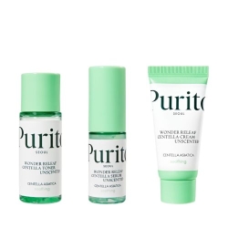 PURITO SEOUL Wonder Releaf Centella Mini Kit Unscented, Zestaw mini kosmetyków z wąkrotą azjatycką