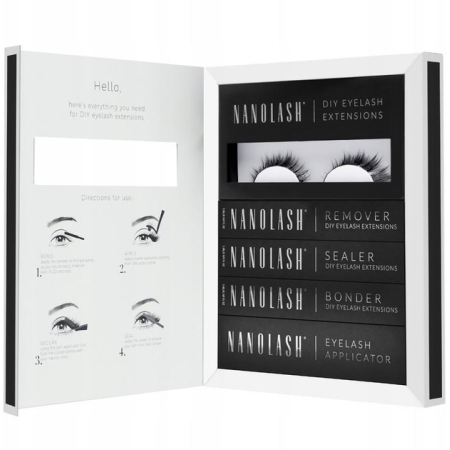 Zestaw Nanolash sztuczne rzęsy 10,12,14 mm Divine 36 szt + bonder 5 ml + sealer 5 ml + aplikator 1 szt + remover do rzęs